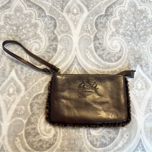 Patricia Nash leather wristlet shearling trim - Picture 1 of 5